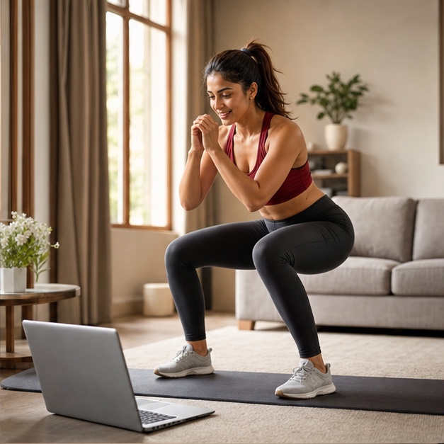 Woman participating in personalized online fitness coaching